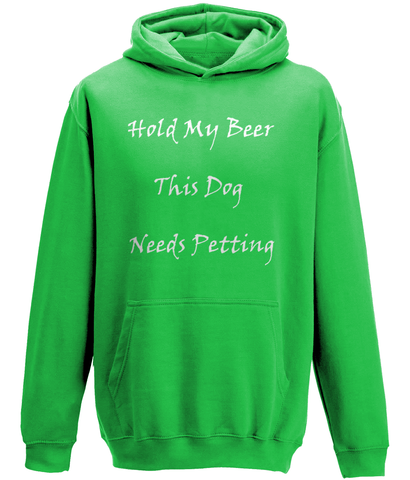 Men's Hold My Beer This Dog Needs Petting White Writing Hoodie