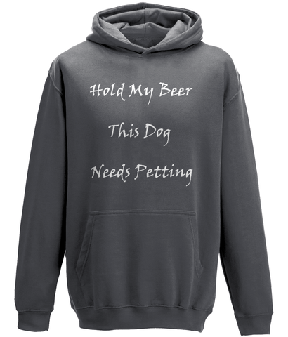 Men's Hold My Beer This Dog Needs Petting White Writing Hoodie