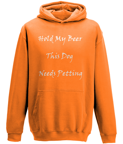 Men's Hold My Beer This Dog Needs Petting White Writing Hoodie