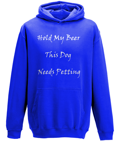 Men's Hold My Beer This Dog Needs Petting White Writing Hoodie