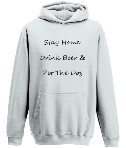 Men's Stay Home Drink Beer & Pet The Dog Black Writing Hoodie