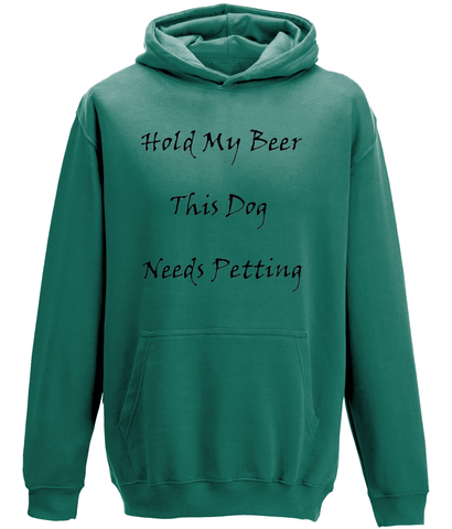 Men's Hold My Beer This Dog Needs Petting Black Writing Hoodie