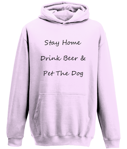Men's Stay Home Drink Beer & Pet The Dog Black Writing Hoodie