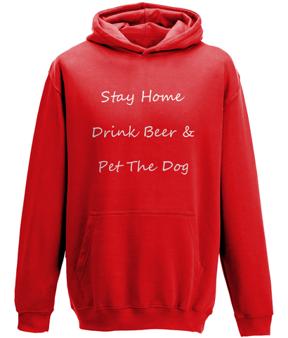 Men's Stay Home Drink Beer & Pet The Dog White Writing Hoodie