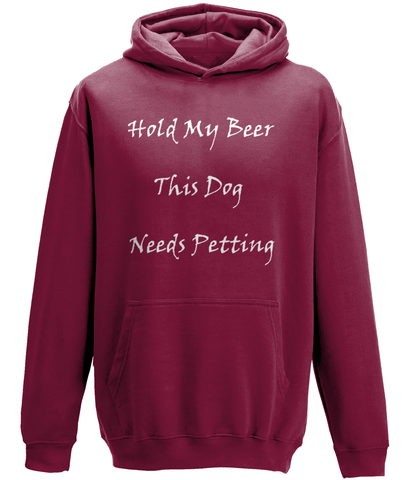 Men's Hold My Beer This Dog Needs Petting White Writing Hoodie