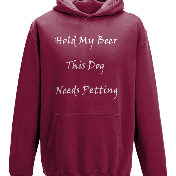Men's Hold My Beer This Dog Needs Petting White Writing Hoodie