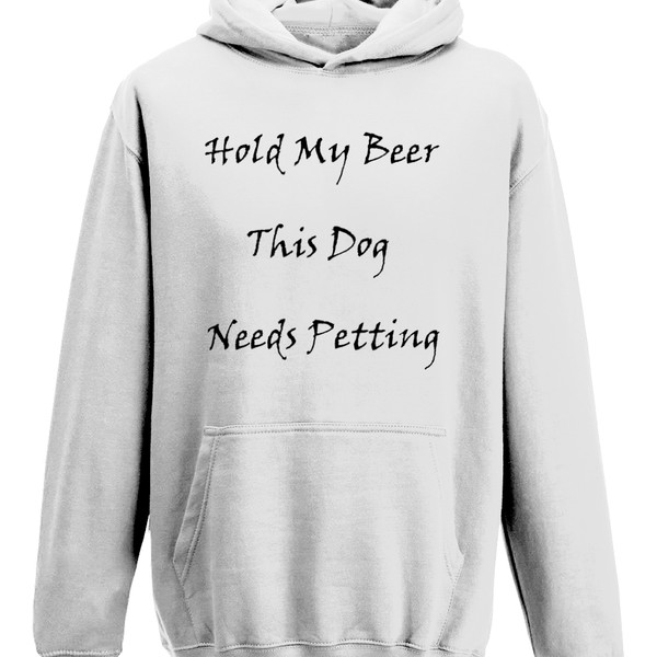 Men's Hold My Beer This Dog Needs Petting Black Writing Hoodie