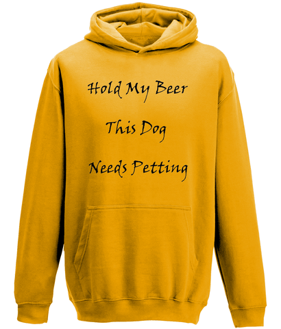 Men's Hold My Beer This Dog Needs Petting Black Writing Hoodie